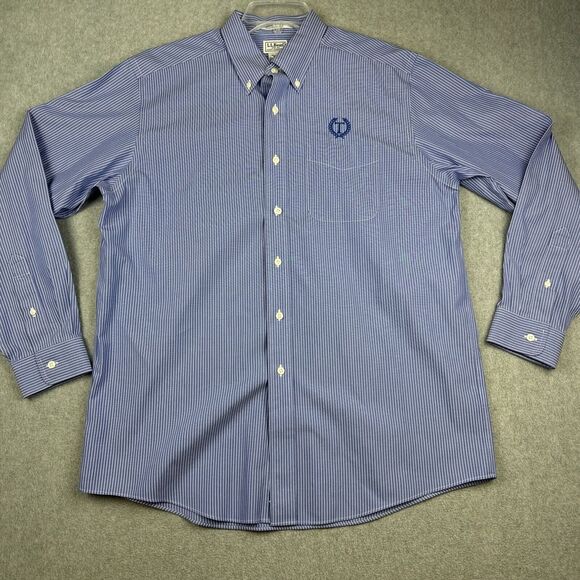 LL Bean Dress Shirt Mens 16-34 Oxford LS‎ Button Up Striped Pocket Wrinkle Free - Picture 1 of 6